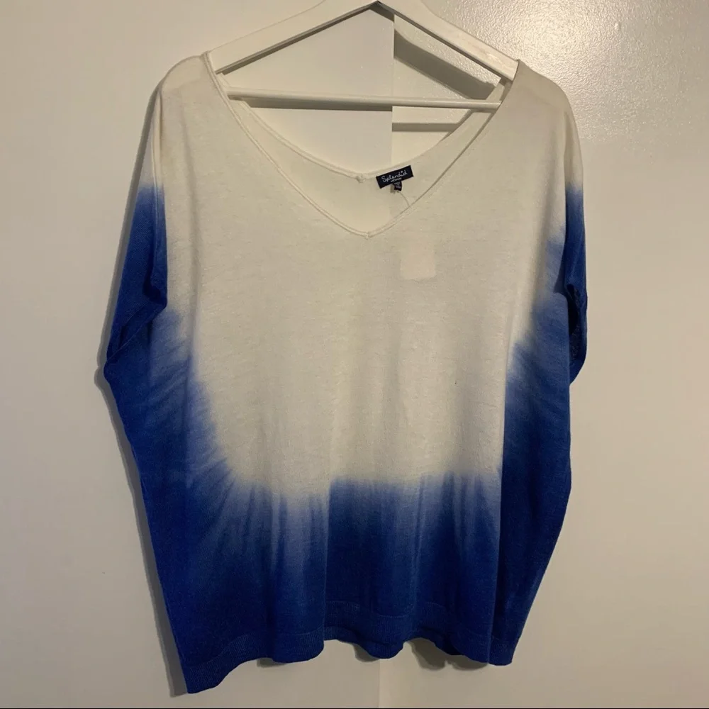 Splendid M dip dye dolman sleeve sweater cashmere blend White & Mediterranean - Picture 2 of 15